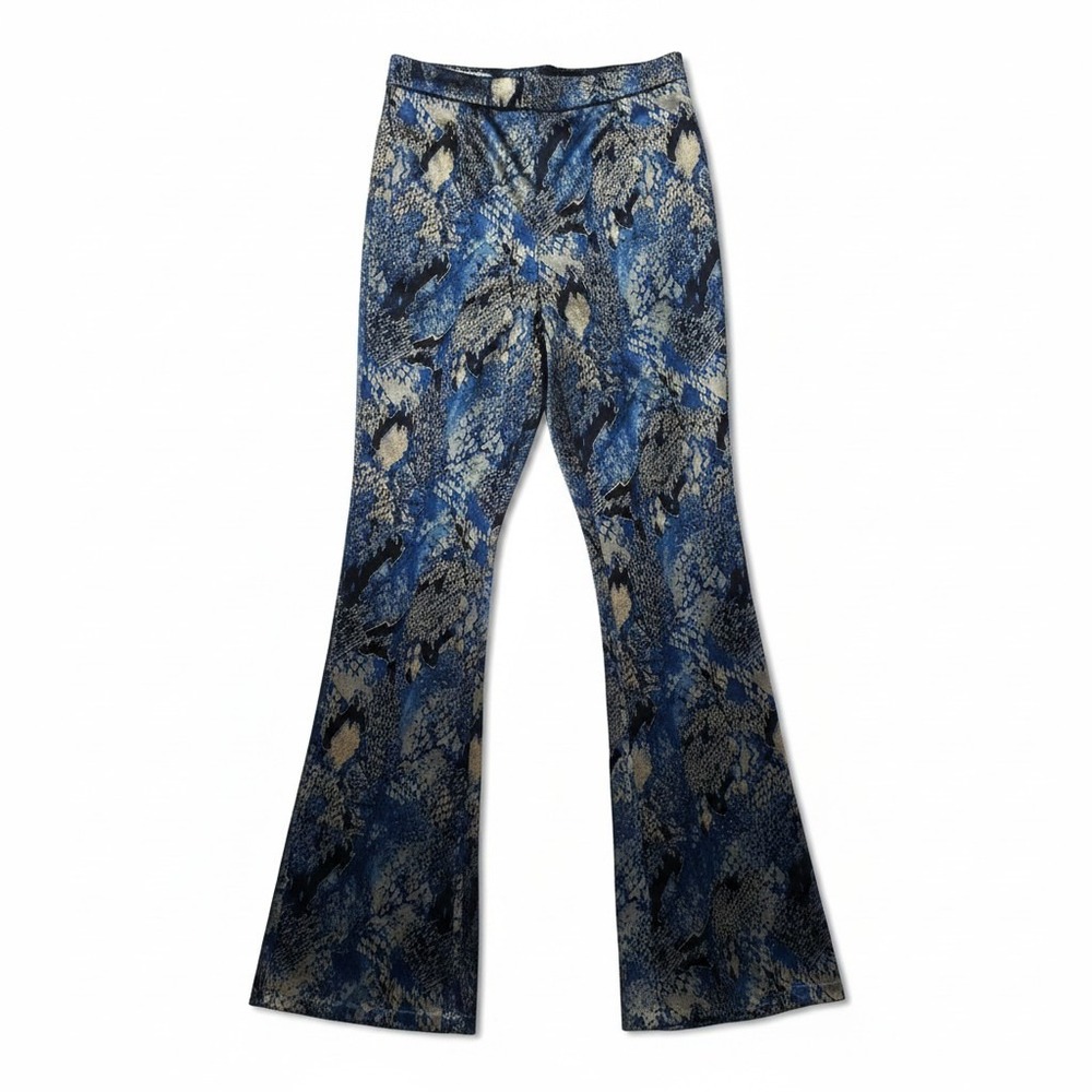 Tiger Mist Flare Pants XS Blue Snakeskin‎ Print High Waisted Bell Bottom Edgy
